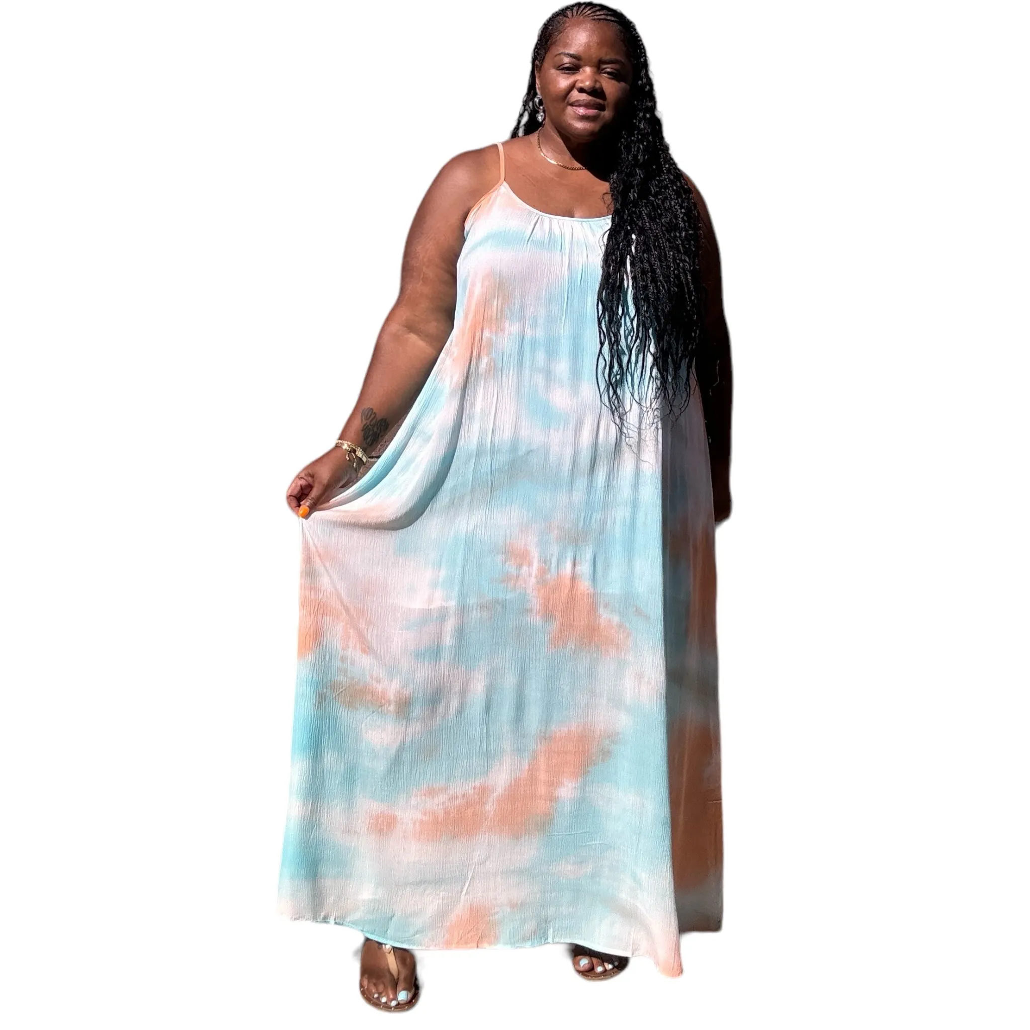 Women's Plus size Strappy Ombre Tie Dye Maxi Dress