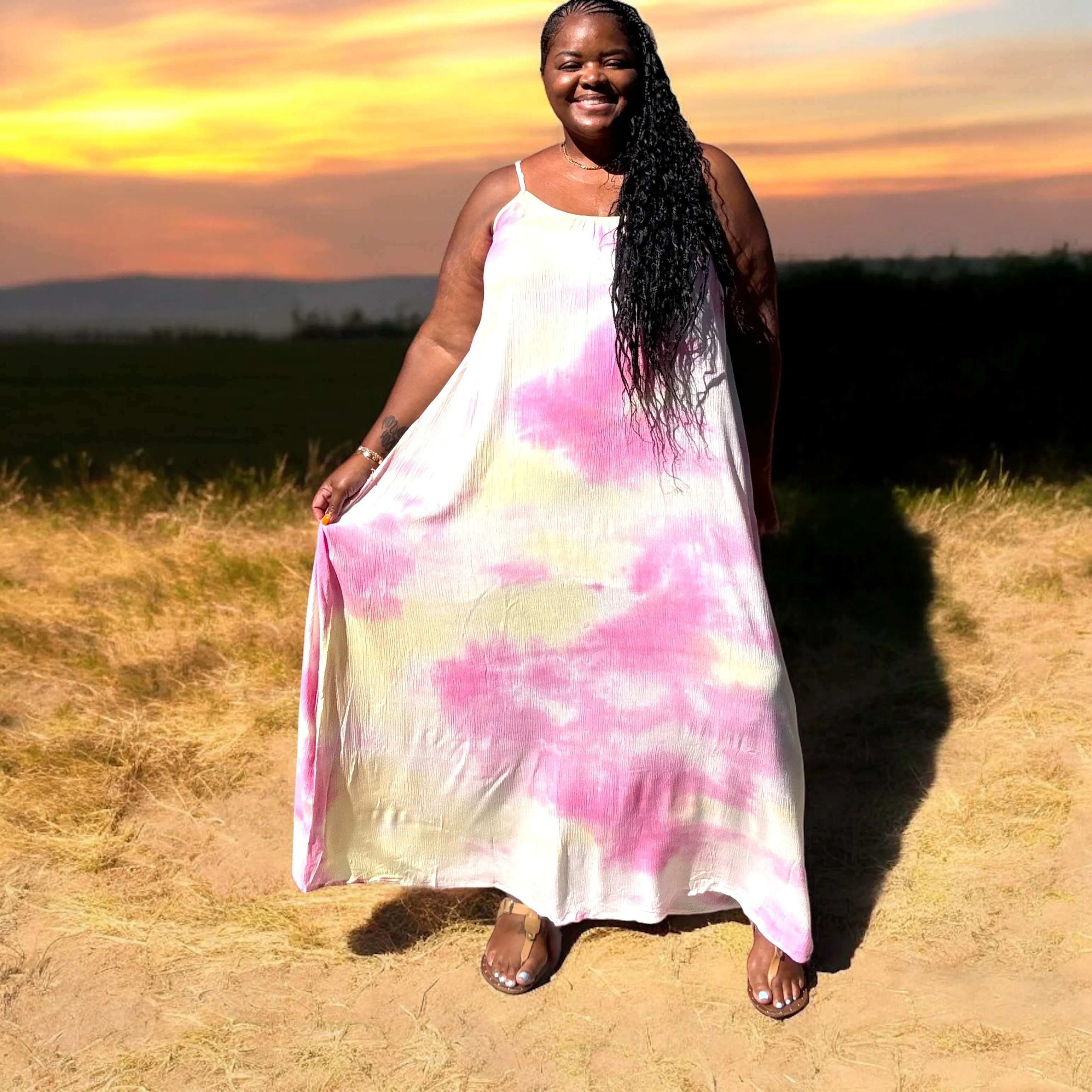 Women's Plus size Strappy Ombre Tie Dye Maxi Dress