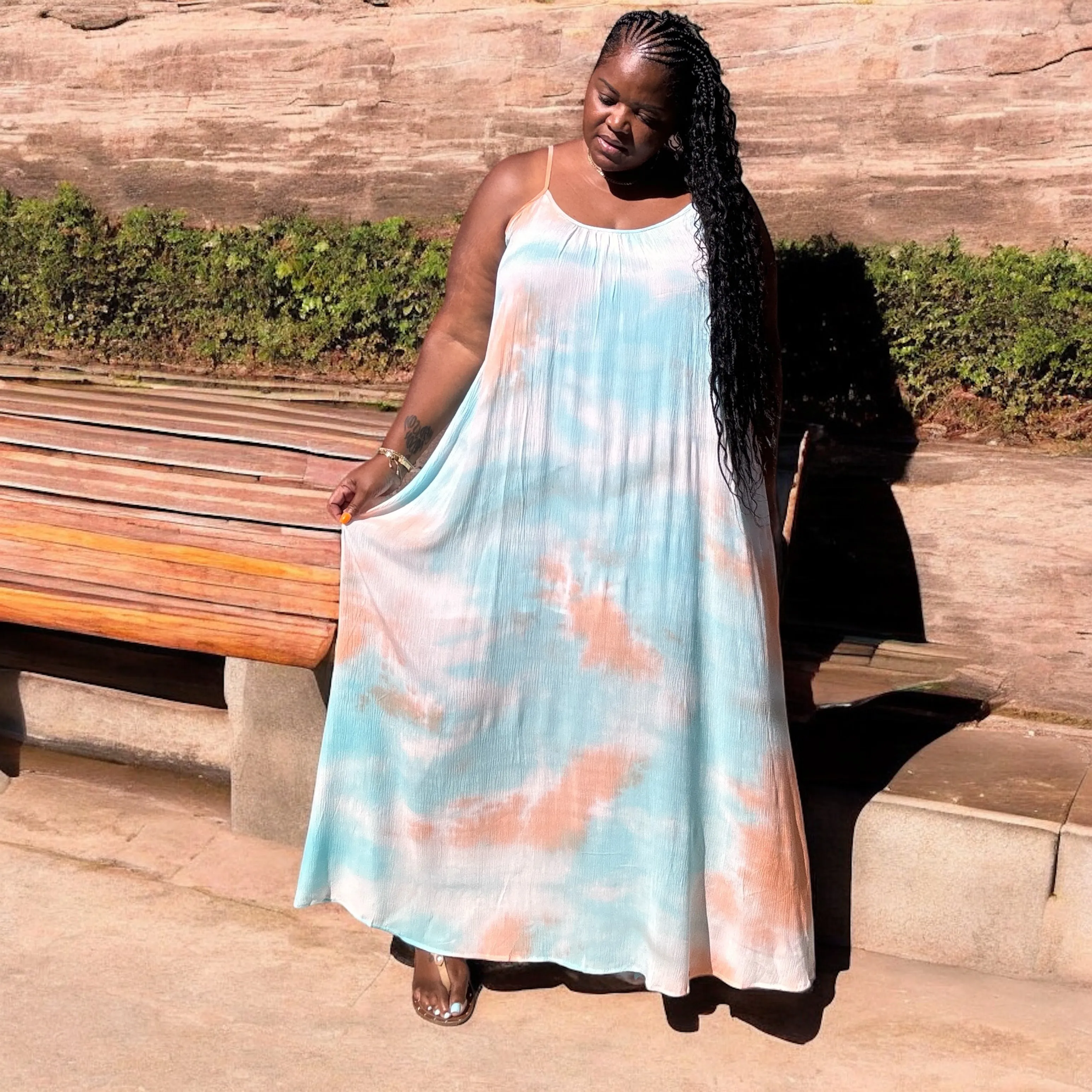 Women's Plus size Strappy Ombre Tie Dye Maxi Dress